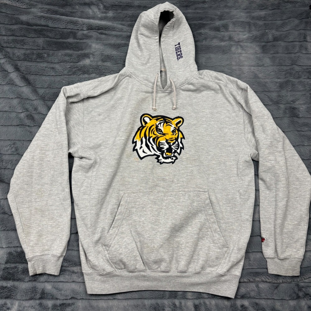 Pro Player P2 Tigers Hoodie Mens Large Gray Tiger Mascot Fleece Sweatshirt L